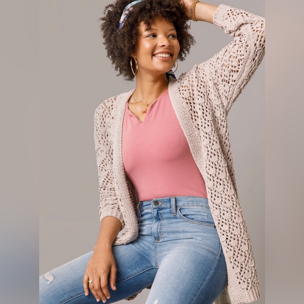 NWT Francesca’s Beige Open Sleeve Knit Cardigan